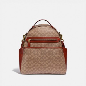 Coach Baby Backpack In Signature Canvas Rugzakken Dames Bruin Rood | AV9405721
