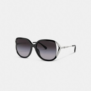 Coach Bandit Oversized Square Sunglasses Brillen Dames Zwart Zilver | PT8230765