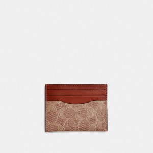 Coach Card Case In Signature Canvas Kaartenhoes Dames Bruin Rood | TJ3170246