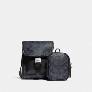 Coach Charter North/South Crossbody With Hybrid Pouch In Signature Canvas Crossbodytassen Heren Grij