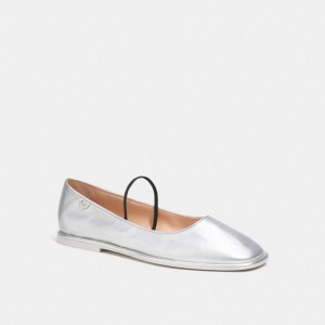 Coach Emilia Mary Jane In Silver Metallic Platte Schoenen Dames Zilver | GF0651789