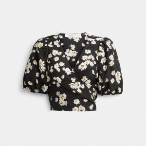 Coach Floral Wrap Blouse Topjes Dames Zwart | DS2936574