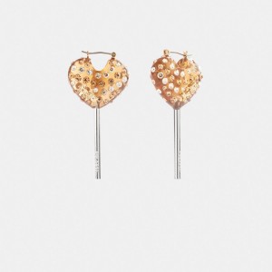 Coach Heart Lollipop Earrings Sieraden Dames Zilver Goud | QG8403651