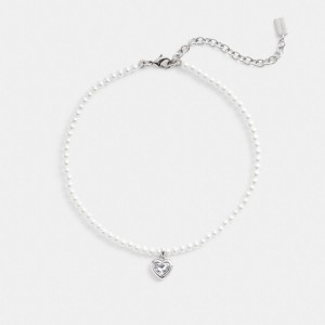 Coach Heart Pearl Choker Necklace Sieraden Dames Zilver | KM3218576