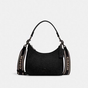 Coach Hobo Crossbody Bag With Signature Canvas Crossbodytassen Dames Zwart | FA8947352