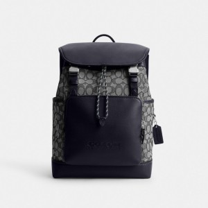 Coach League Flap Backpack In Signature Jacquard Rugzakken Heren Donkerblauw | SZ2395681