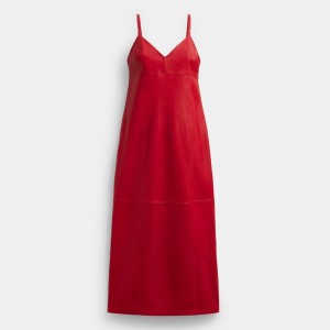 Coach Long Leather Dress Jurk Dames Rood | KQ4790561