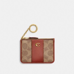 Coach Mini Skinny Id Case In Signature Canvas Kaartenhoes Dames Bruin Rood | RJ1896235