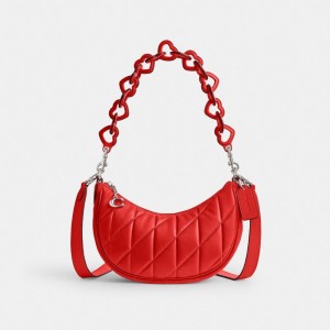 Coach Mira Shoulder Bag With Pillow Quilting And Heart Strap Schoudertassen Dames Zilver Rood | YQ91