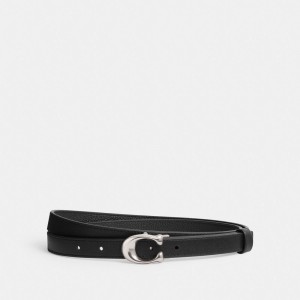 Coach Sculpted Signature Buckle Reversible Belt, 20 Mm Riemen Dames Zilver Zwart | MO8735249