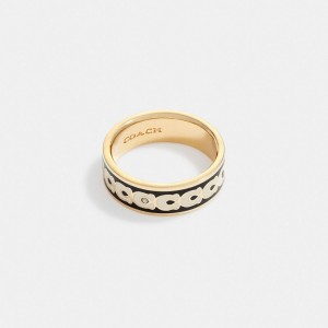 Coach Signature Enamel Ring Sieraden Dames Goud Zwart | KB0312458