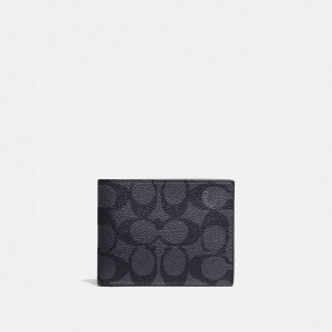 Coach Slim Billfold Wallet In Signature Canvas Billfolds Heren Grijs Zwart | LV8315260