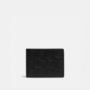Coach Slim Billfold Wallet In Signature Leather Billfolds Heren Zwart | XQ9526817