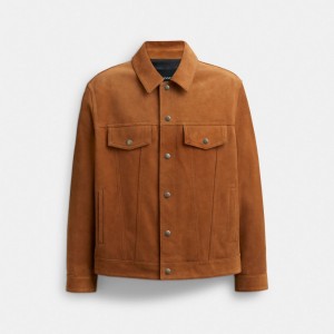 Coach Suede Leather Jacket Jassen Heren Bruin | HZ8937054