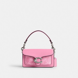 Coach Tabby Bag 12 In Signature Canvas Crossbodytassen Dames Zilver Roze | RX9526487