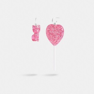 Coach The Lil Nas X Drop Cat And Heart Lollipop Mismatch Earrings Sieraden Dames Zilver Roze | RP409